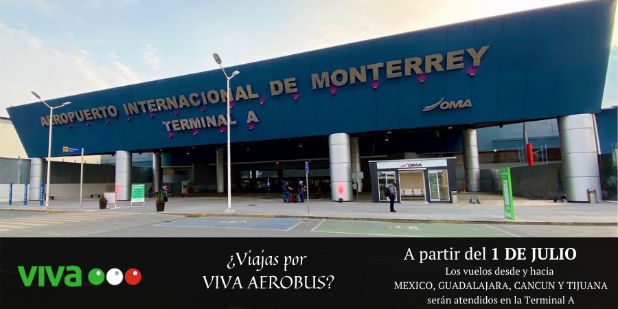 AeropuertoDeMTY's tweet photo. ¿Viajas por @VivaAerobus desde y hacia #MEX , #CUN , #GDL o #TIJ ? 

A partir del 01 de julio todas las salidas y llegadas de estos destinos serán por la Terminal A del @AeropuertoDeMTY https://t.co/fIdUr9DYSp