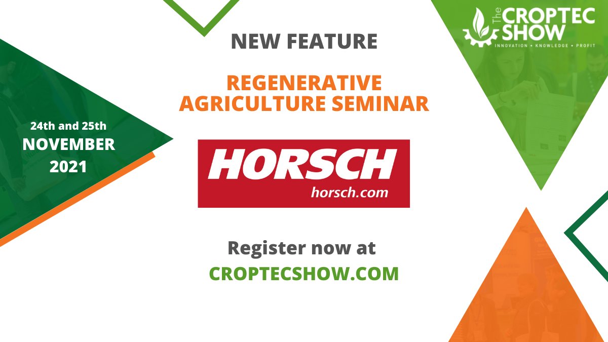 Don't miss out on our re-vamped seminar programme! <a href="/HORSCHUK/">HORSCH UK</a> will be sponsoring an exciting farmer-led debate focusing on Regenerative Agriculture to ask: does it stack up on farm? Register now for CropTec: buff.ly/3dfg7Gp