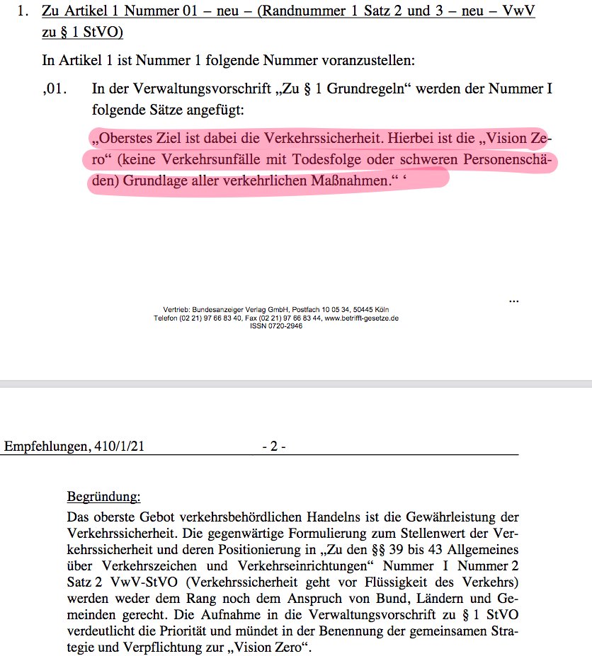 Dieser heutige Freitag geht in die Analen ein, denn der Bundesrat beschloss: #VisionZero ist Grundlage aller verkehrlichen Maßnahmen.
Leute, trinkt euch darauf einen!