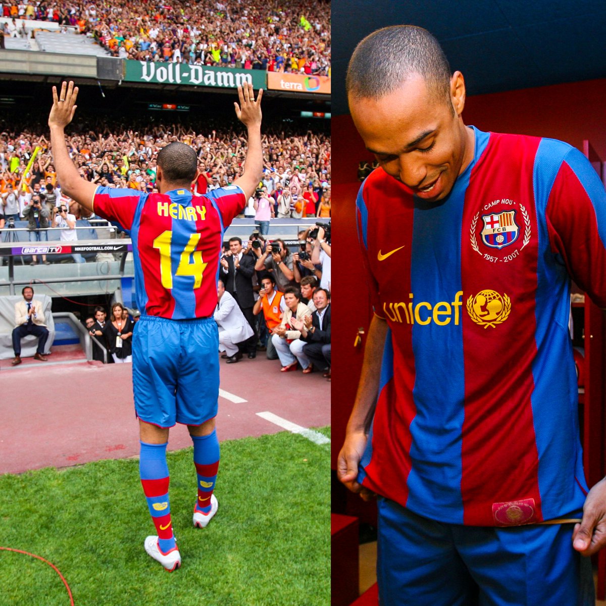 InvictosSomos's tweet photo. Hoy hace 14 años, el legendario Tití Henry era presentado en el Camp Nou como nuevo jugador del FC Barcelona. No pasó mucho tiempo como culé, pero dejó su huella. Fue parte del equipo que ganó El Sextete en 2009. Inolvidable el ataque que formó con Lionel Messi y Samuel Eto'o. https://t.co/O7JUoXXhlG
