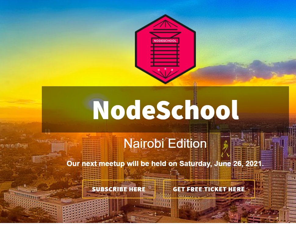 Any plans for tomorrow? Make your last minute plans with us!
NodeSchool Nairobi #6th virtual event 26th June Saturday 2021
9am -12pm with <a href="/antony_sande/">Antony Sande</a> 

Get your tickets: eventbrite.com/e/nodeschool-n…

see you tomorrow!😉 
#javascript #nodeschool