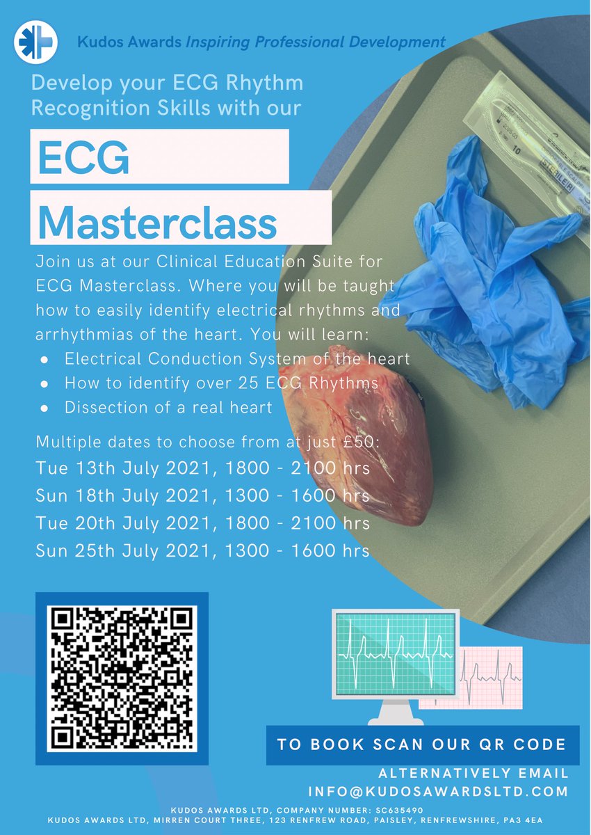 Kudos Awards Presents our ECG Masterclass. This course seeks to develop your knowledge and understanding and clinical skills, in being able to interpret ECGs and and correctly identify the presenting ECG Rhythm. #ecg #training #cpd #cardiology