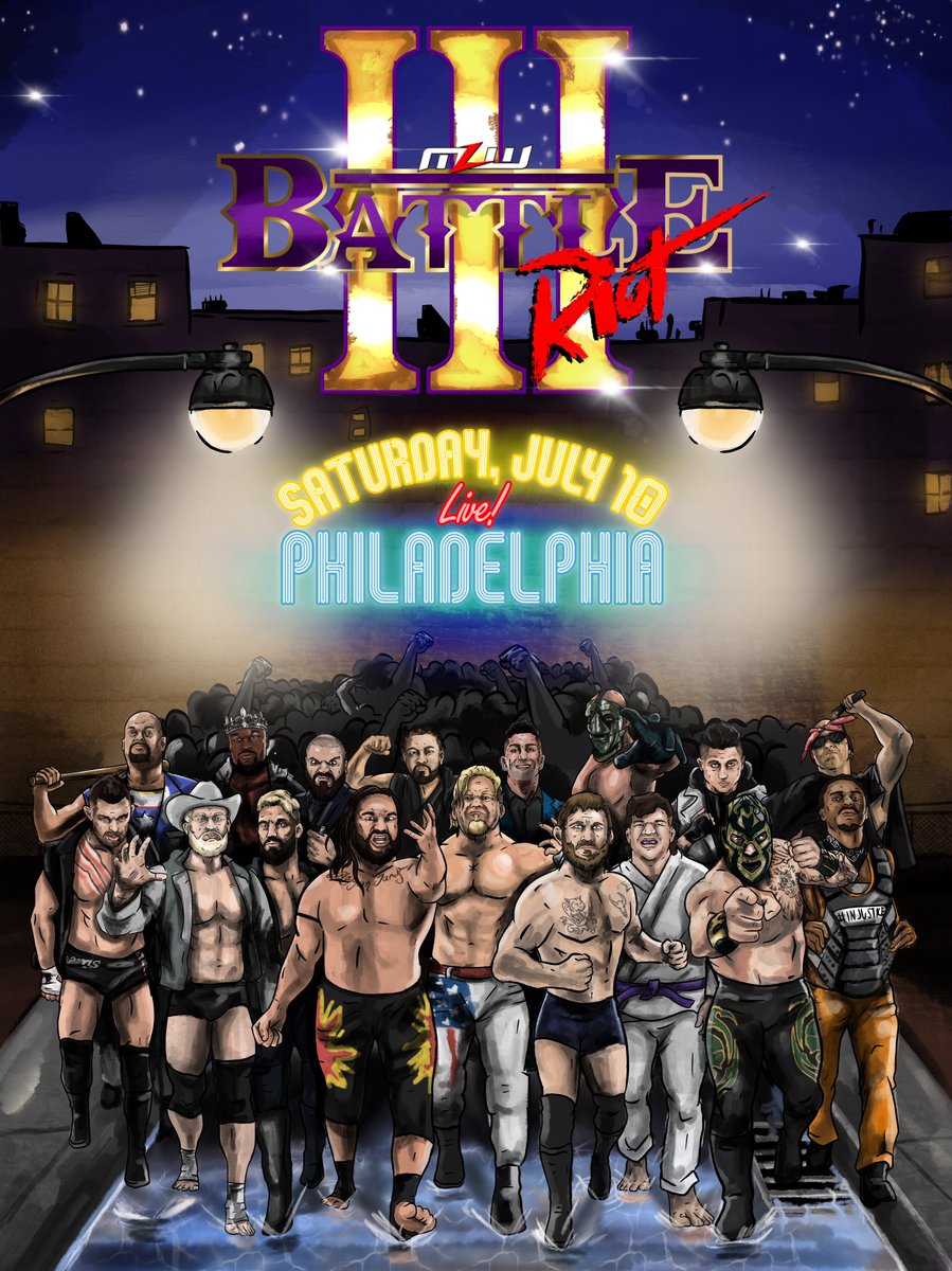 8thWonderNick's tweet photo. MLW BATTLE RIOT III - PHILADELPHIA 

Thanks @MLW &amp; @courtbauer for tasking me with this awesome project! Im so excited to see #MLW back on the road! 

Lots of hard work went into this, can’t wait to see it on a shirt! 
#BattleRiot https://t.co/3U9ZFfOwdJ