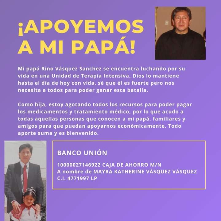KaThYvas's tweet photo. Ayúdenme difundiendo por favor. Todo apoyo es bienvenido para mi papá. 
@LuchoXBolivia @paolabelmonte @tanlogico @bithumano @fabiolachambi https://t.co/BNgzBdo4EB