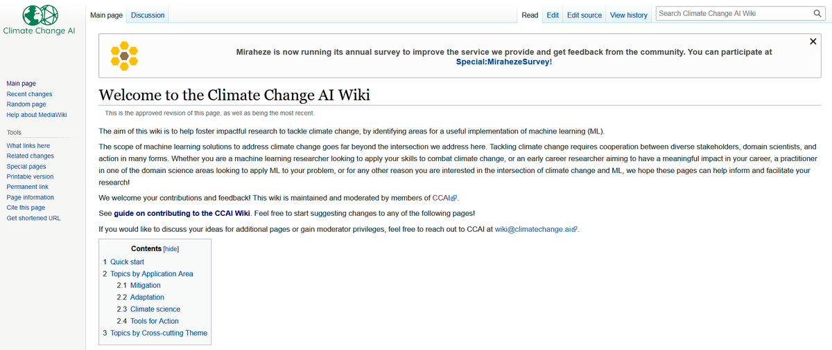 🥁Introducing: the <a href="/ClimateChangeAI/">Climate Change AI</a> Wiki, a community resource &amp; knowledge collection for all topics at the intersection of #ClimateChange &amp; #MachineLearning: wiki.climatechange.ai/wiki/Welcome_t…

Eager to participate? Follow our guide &amp; start contributing right away: wiki.climatechange.ai/wiki/Contribut…