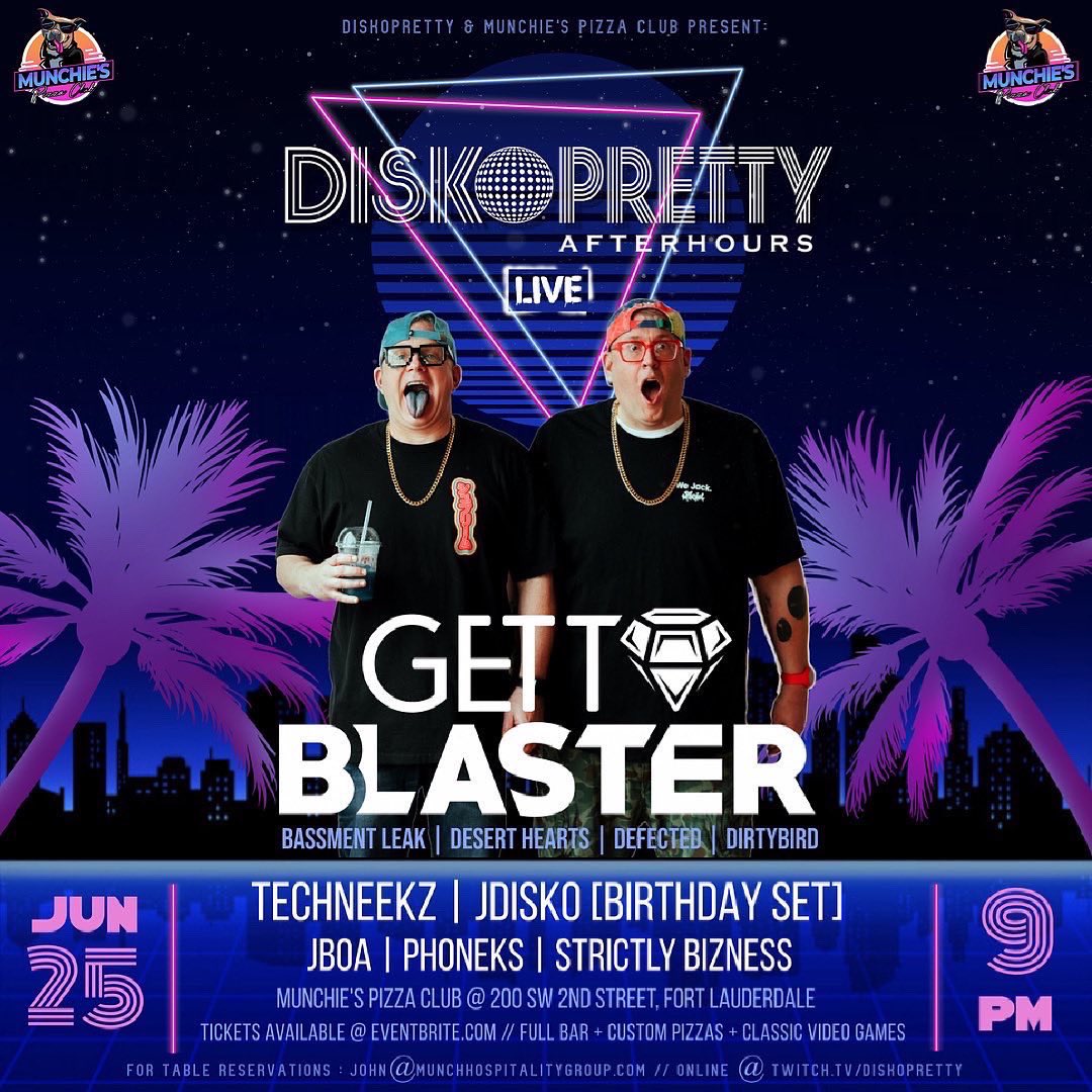Tonight find me @munchiespizzaclub w/ <a href="/GettoblasterDJ/">Gettoblaster</a> as well as bday girl @JDisko &amp; the homies <a href="/StrictlyBizOfcl/">Strictly Bizness</a> <a href="/PhoneKs/">K's Phone</a> &amp; @jboa!

Tickets: Linktr.ee/djtechneekz