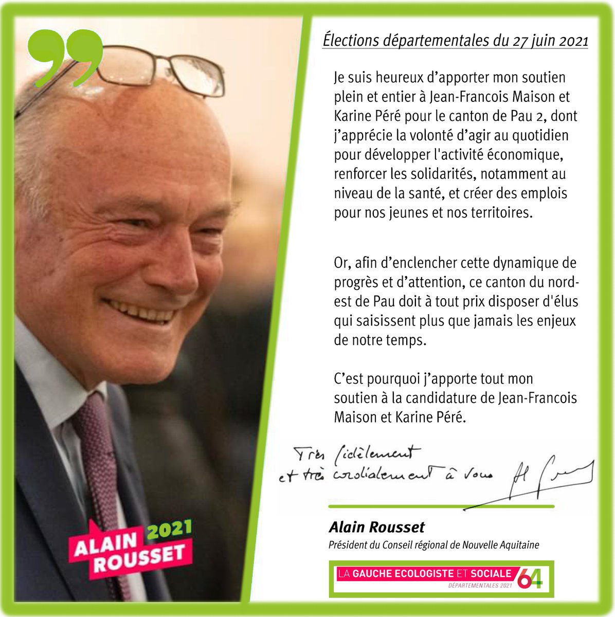 cantonpau2's tweet photo. ❤️💚 Rassembler et Construire Ensemble !🟢🔴
❤️💚 avec vous et pour vous !🟢🔴
Message de soutien pour :
Jean-Francois Maison et Karine Péré
Je suis heureux d’apporter mon soutien plein et entier à Jean-Francois Maison et Karine Péré pour le canton de Pau 2, dont j’apprécie https://t.co/Pz6QBsxgl1