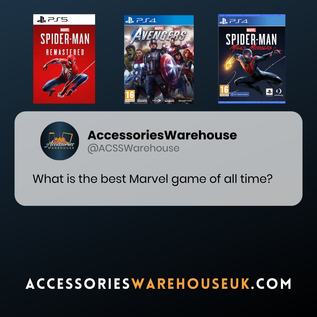 ACSSWarehouse's tweet image. It's time for another gamer question... what is the best Marvel game of all time? 🕷🎮

#AccessoriesWarehouse #GamerQuestions #Marvel
