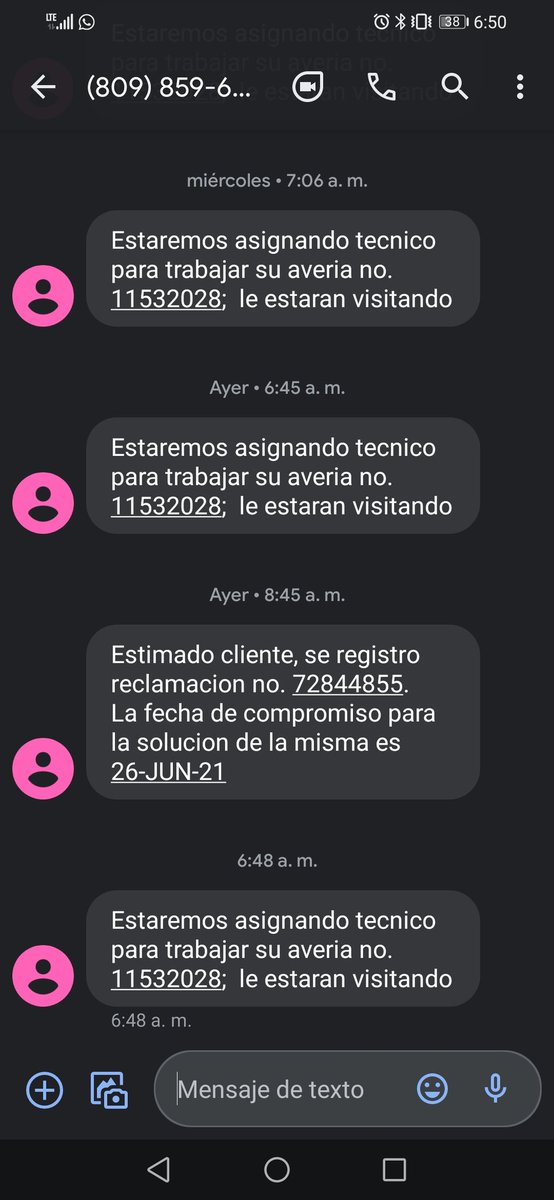 Todos los dias <a href="/SomosAlticeDo/">Somos Altice Dominicana</a> <a href="/altice_do/">Altice Dominicana</a> manda un mensaje informando que se asignará un tecnico, 48 horas es el tiempo de respuesta y llevo 120 horas en esperando.
<a href="/ClienteRD/">Cliente Dominicano</a> <a href="/IndotelRD/">Instituto Dominicano de las Telecomunicaciones</a> <a href="/ProConsumidorRD/">ProConsumidor</a>
