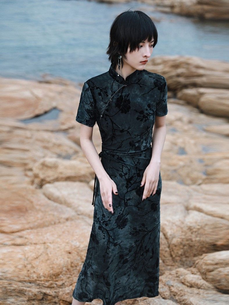 チャイナワンピース＊M ［花様年華］淑女のベルベット シノワズリ 逸品˚✧₊⁎