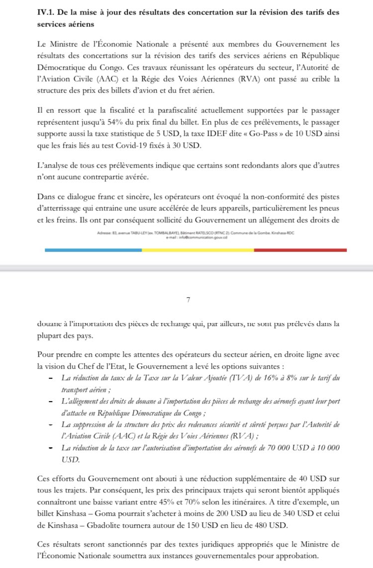 #RDC #Gouvernance : le ministre de l’économie confirme la baisse annoncée du prix des billes d’avions en raison de la suppression ou la réduction de certaines taxes redondantes