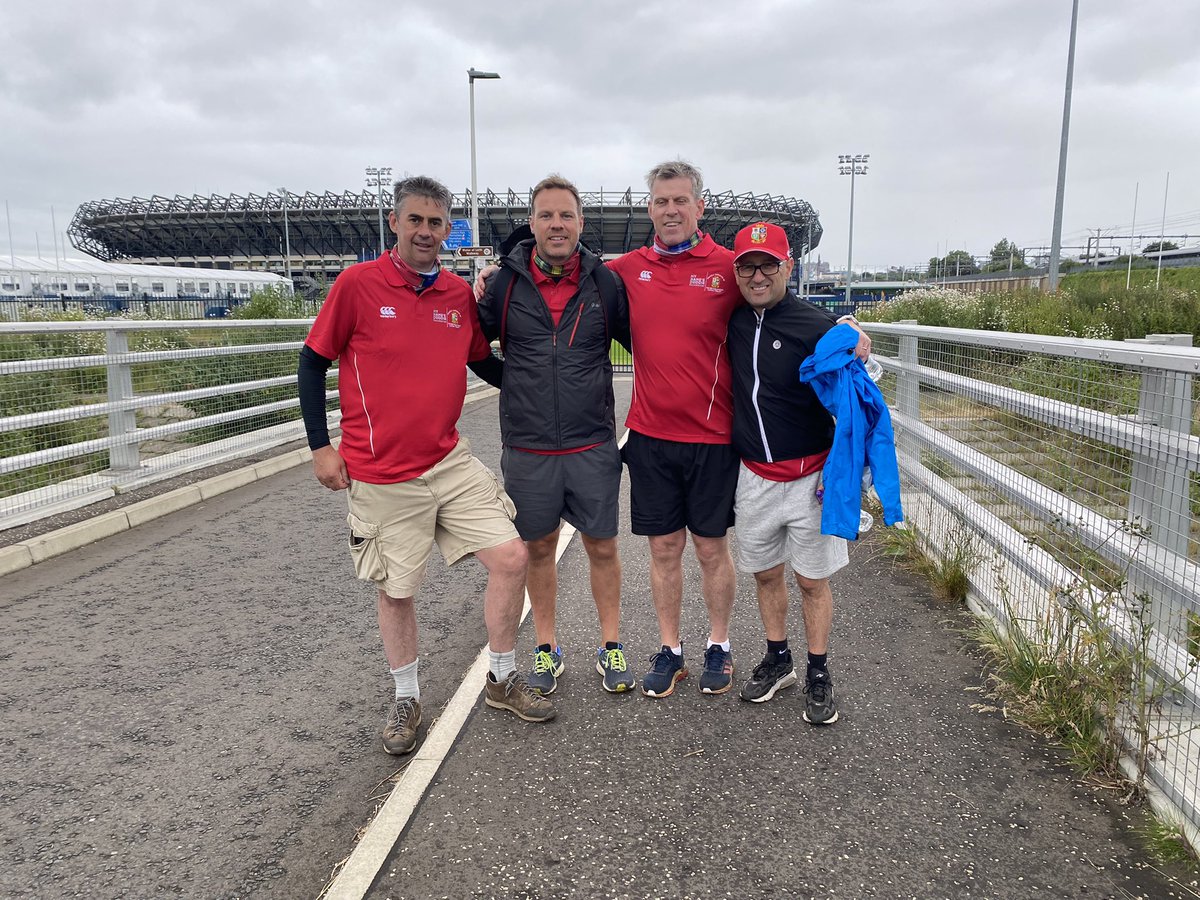 MartinWThrifty's tweet photo. Walk finished, 34 miles later we arrived at @BTMurrayfield.  All for this wonderful big man and his battle with MND.  Nearly £150k raised for @MNDoddie5 well done everyone 💪👏👏 https://t.co/KwpgHNXfwA
