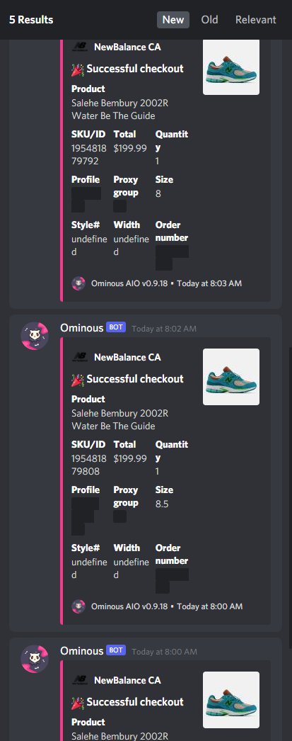 Solid day overall 
B:<a href="/OminousAIO/">Ominous</a> and <a href="/sigmabots/">sigma x SecretCLI</a> make a killer combo
P:<a href="/proxywowcom/">proxywow</a>, <a href="/TheHypeProxies/">HypeProxies</a> 
G: <a href="/TheNorthCop/">TheNorthCop</a> 
ACO group: <a href="/PASConnect/">BULK SLOTS PLACE</a> 
Mentorship available through: @TheSneakerProfs
