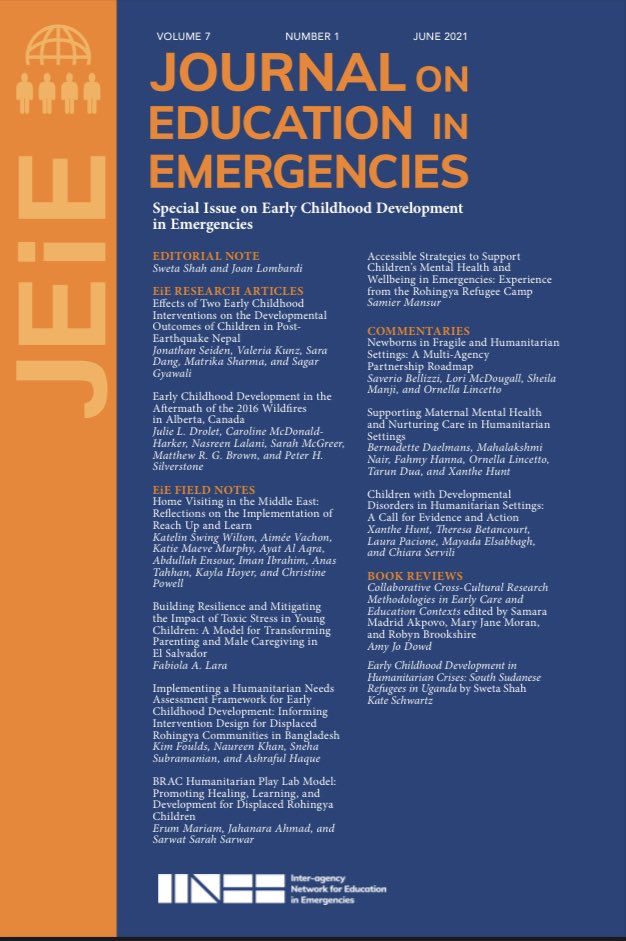 <a href="/JournalonEiE/">Journal on Education in Emergencies</a>’s special issue covers #ECD in education, child protection, health and nutrition, mental health and psychosocial support, and responsive caregiving, offering pathways towards greater support for young children and their families in humanitarian contexts