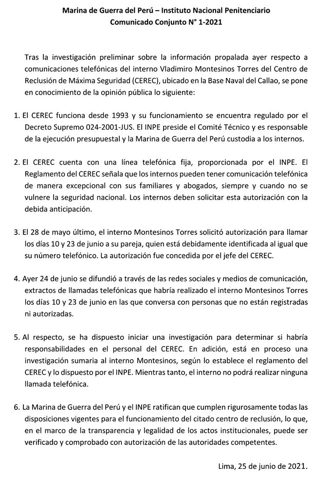 naval_peru's tweet photo. La Marina de Guerra y el Instituto Nacional Penitenciario informan sobre las hechos ocurridos en el Centro de Reclusión de Máxima Seguridad de la Base Naval del Callao: https://t.co/DgVeTilOJ8