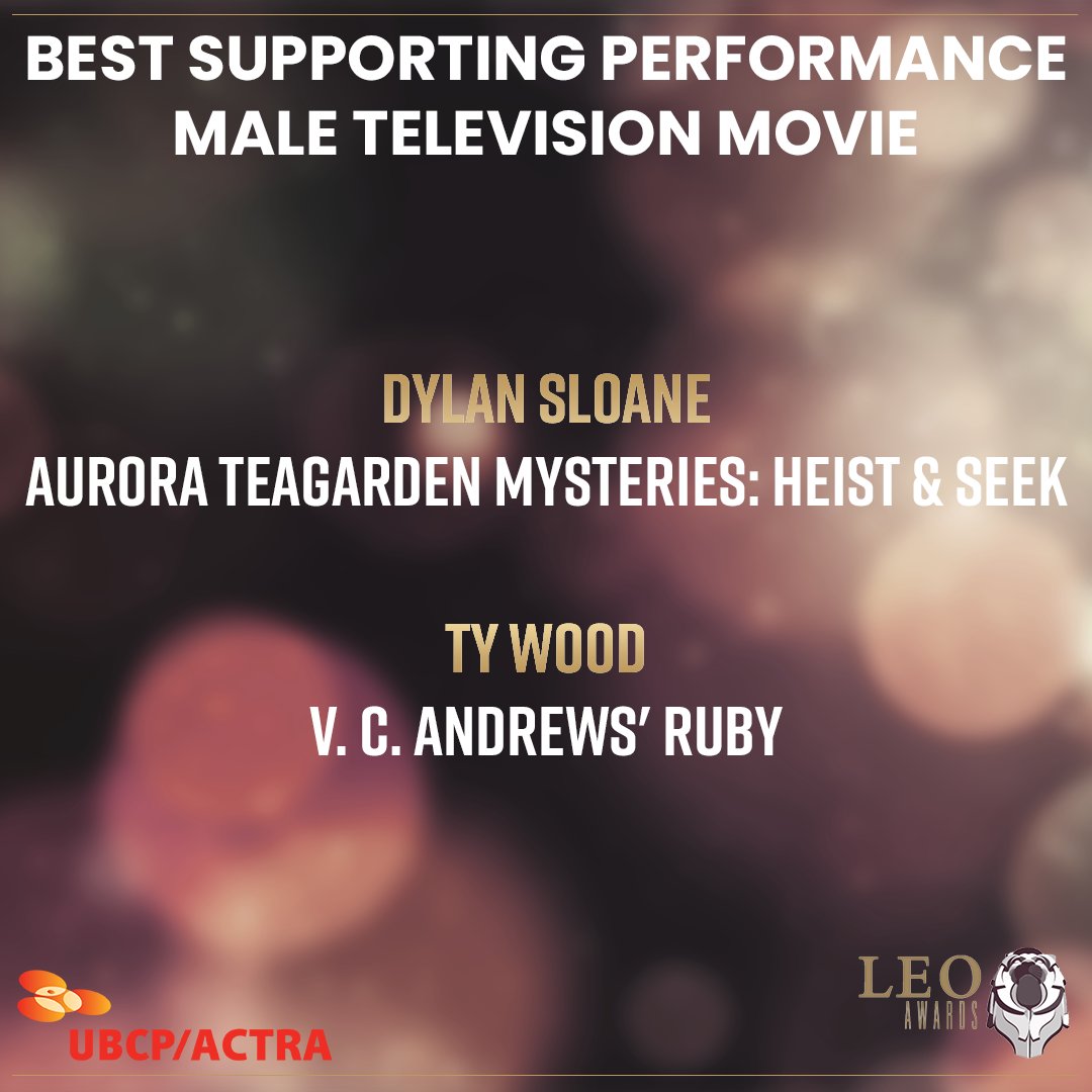 Congratulations to the UBCP/ACTRA Members nominated for a Leo Award 2021 for Best Supporting Performance Male Television Movie:
<a href="/DylanSloane5/">Dylan Sloane</a> - Aurora Teagarden Mysteries: Heist &amp; Seek
<a href="/TyWood12/">Ty Wood</a> - V. C. Andrews' Ruby
#ubcpactra #leoawards2021 #bccreates