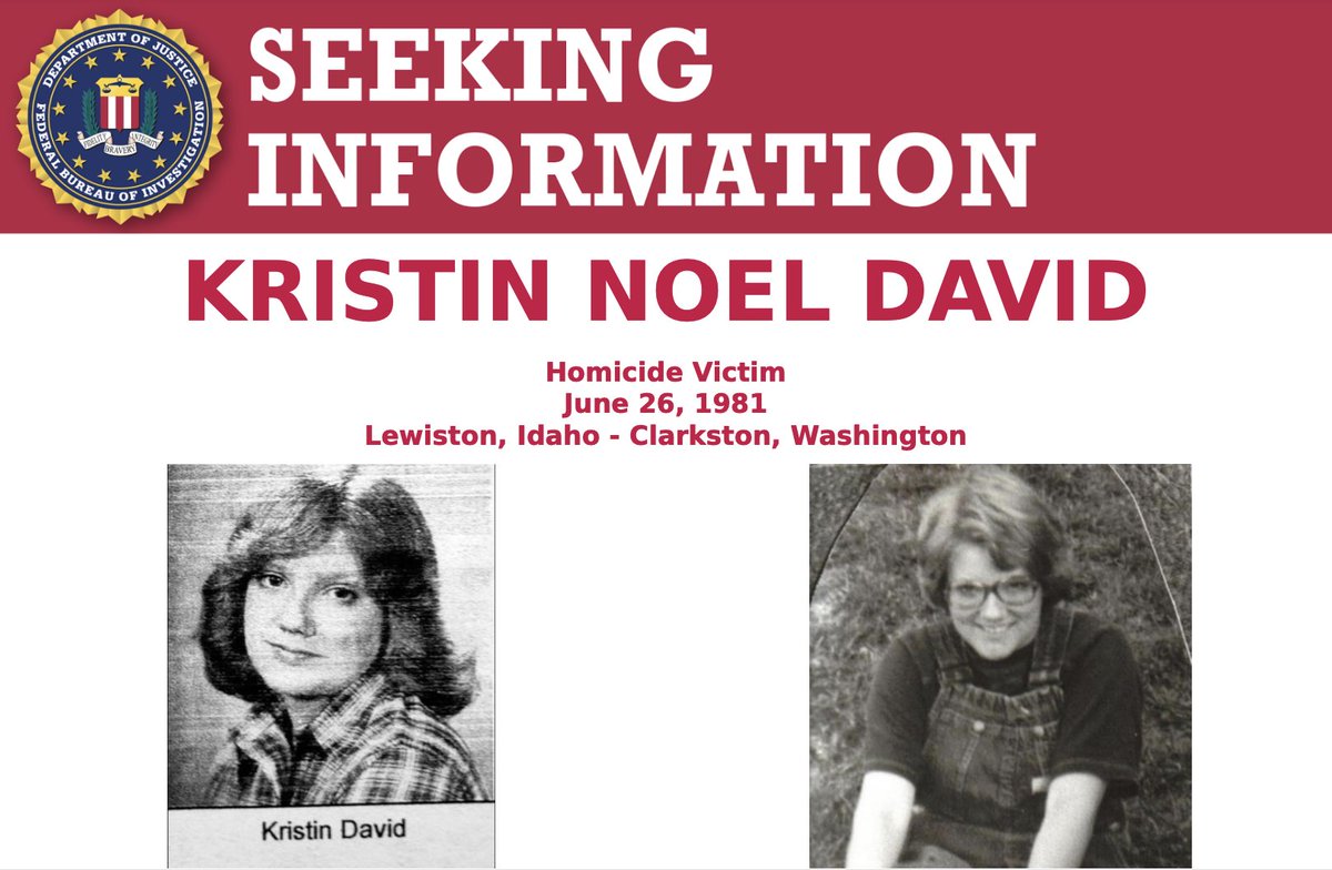 FBI's tweet photo. The #FBI is seeking information about Kristin Noel David's murder. She was last seen biking on a highway in Idaho on June 26, 1981. Multiple drivers said they saw a man driving a brown van approach a female cyclist matching David's description. https://t.co/c5m4k06M4B https://t.co/ExzGXi5FVc