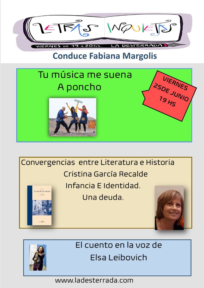 Hoy vamos a cantar y bailar junto a los integrantes de "A poncho". Además, la columna de Cristina y el cuento en la voz de Elsa Leibovich.
Te esperamos a las 19 en 👉👉 <a href="/Ladesterrada/">LA DESTERRADA</a>