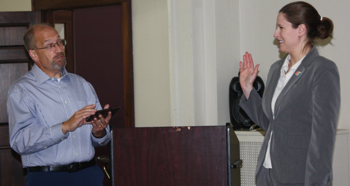 Byesvile_Club's tweet photo. At the Byesville Rotary Changing of the Guard dinner, Gary Moll, District 6690 Assistant Governor formally swore in the club’s new president—Lisa Groh, and the directors attending the meeting—Larry Miller and Rhonda Stemmer. They will join Becky Bruner as club directors. https://t.co/rA32Jz0kwX