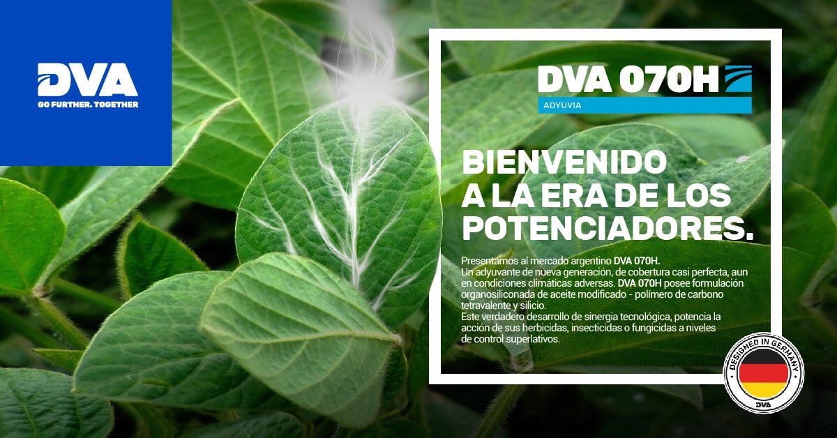 ArgentinaDva's tweet photo. DVA 070H
Llega el #adyuvante que potencia la acción de tus productos a niveles de control superlativos.
🔵Hiper humectante
🔵Anti evaporante
🔵Excelente penetración
🔵Súper dispersante
#dvaargentina #solucionesintegrales #gofurthertogether https://t.co/nIa0QQI38h