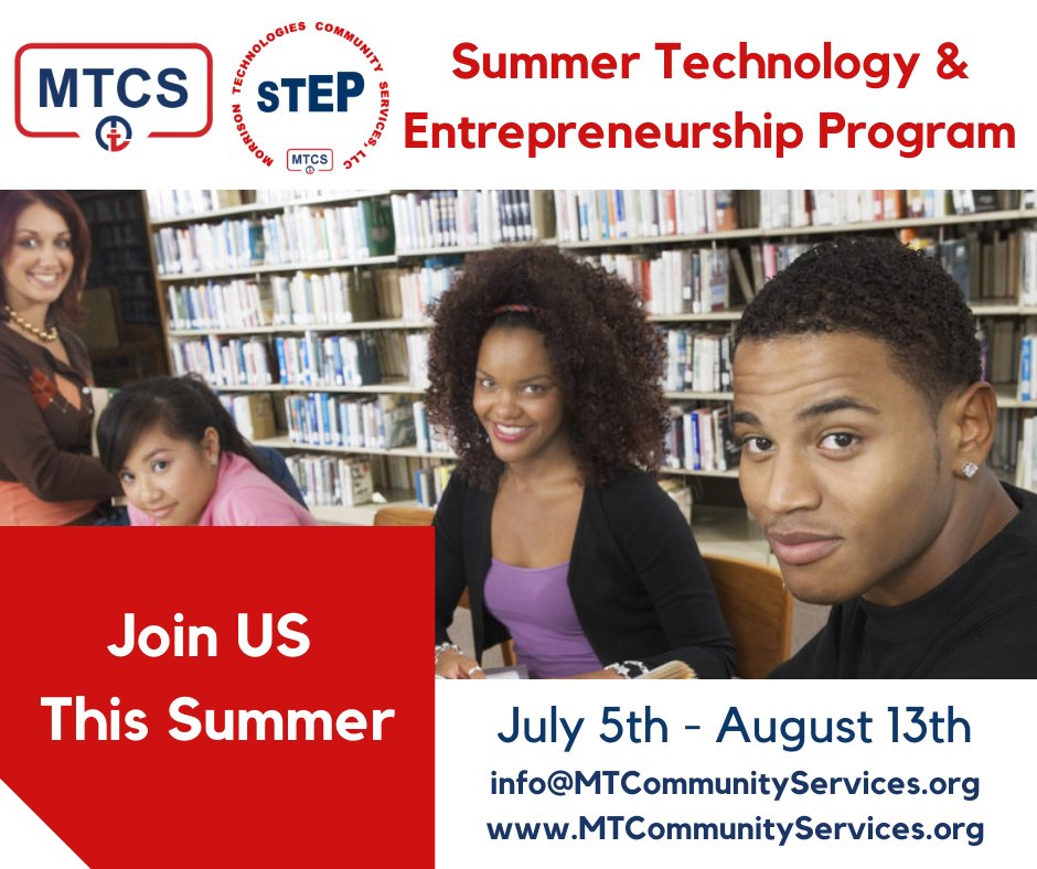 MTCommunitySer1's tweet photo. Are you a High School Student? Or a Parent of High School Student?

Join Us this Summer for our 5th Annual Summer Technology &amp; Entrepreneurship Program (STEP) in conjunction with NAN Newark Tech World in Newark, Newark One-Stop Career Center and the Bethune Center in Jersey City. https://t.co/TOAnUq7NAi