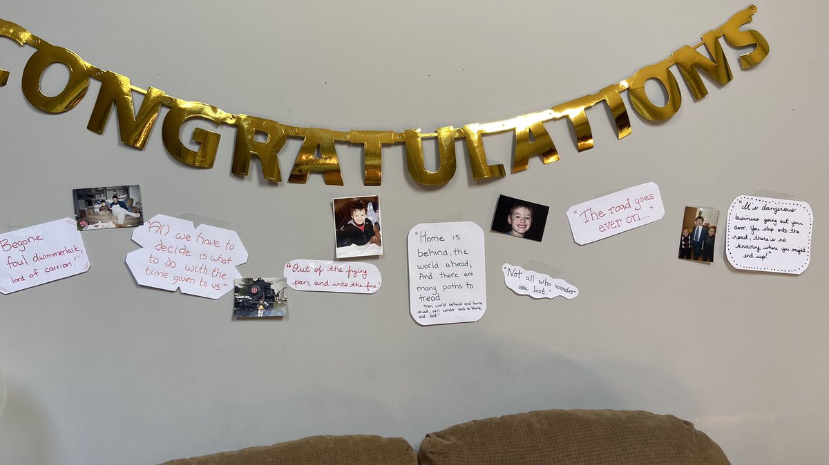 everlastingman's tweet photo. In harmony with Laura Berquist’s Tolkien references, we had some Tolkien “Quotes for the journey” posted on our wall for Andrew. #MODGgrad2021 https://t.co/kZZK3lyQwP