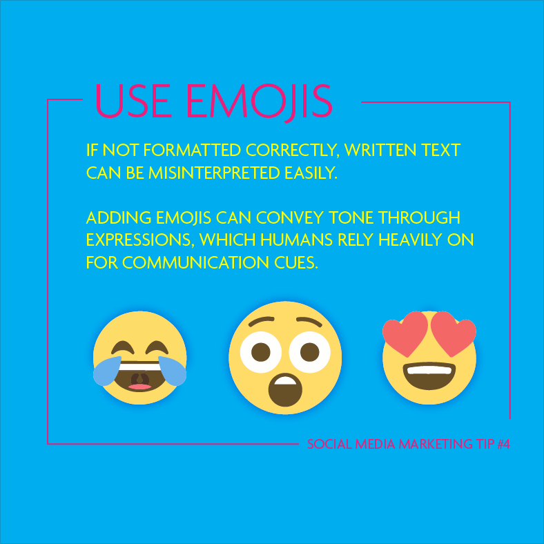 SunSpinMedia's tweet photo. Social Media Marketing Tip # 4 is all about emotions. Using emoji can help convey the tone and emotion of a caption. Written word can easily be misinterpreted, using emoji can save you from possible drama.
.
.
.
#SMMTip #Emoji #SocialMediaMarketing #BuffaloNY https://t.co/gtqwuIpamB