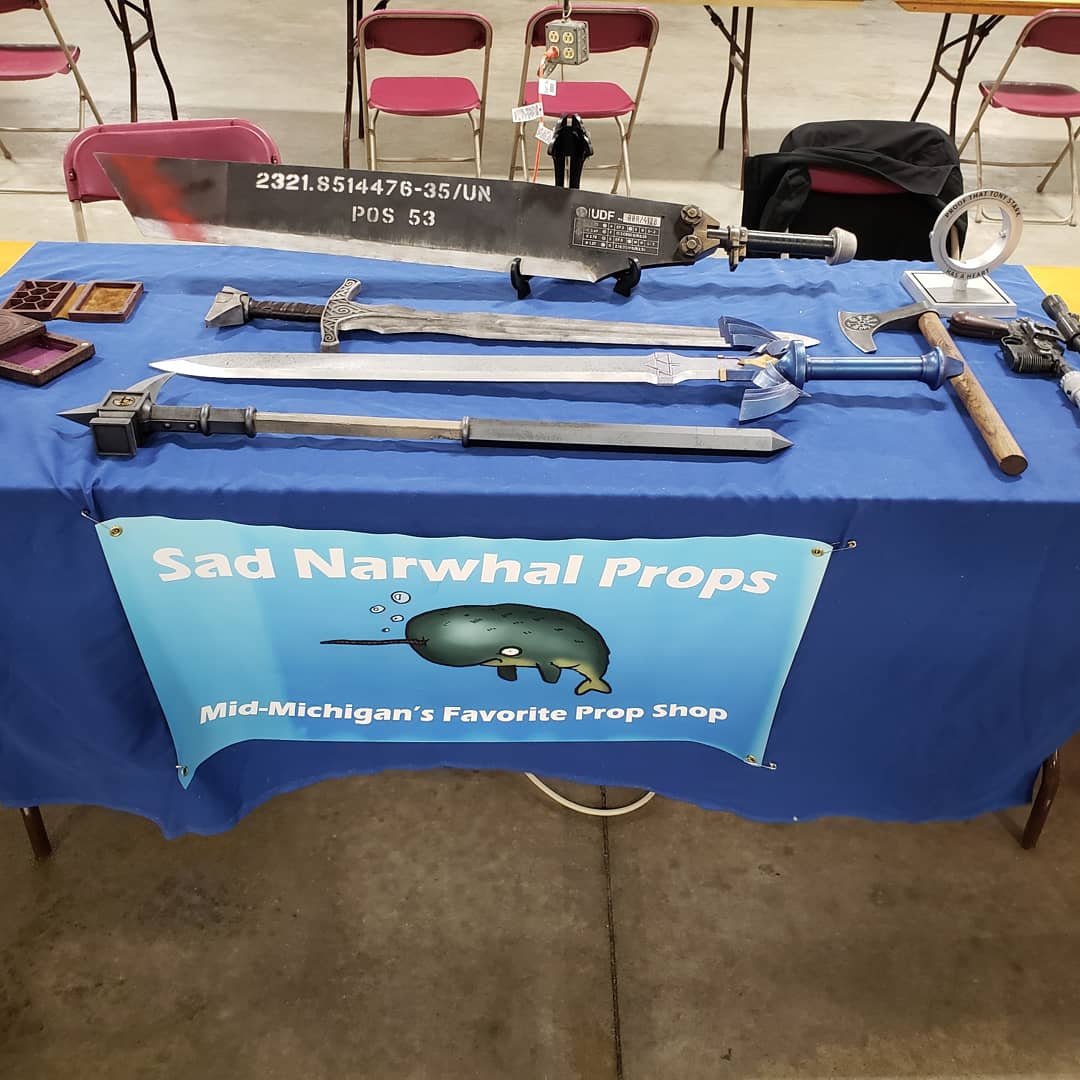 SadNarwhalProps's tweet photo. Made it to #mrrf2021 and ready to show off the goods. #3Dprinting #mrrf #propshop https://t.co/LNwp9Plgs9