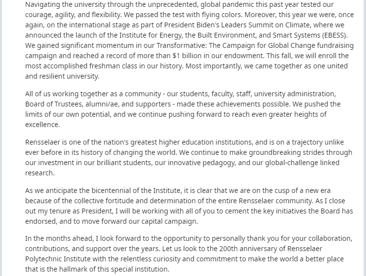 Dr. Jackson has announced she will be retiring as President of Rensselaer Polytechnic Institute. She has been at the helm of the university since 1999.

"I will step down from my post as President of this great institution on July 1, 2022."

#RPI #Rensselaer #RPIAlumni