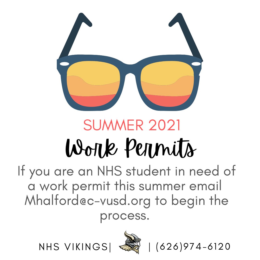 Northview Vikings (@nhsvikings) on Twitter photo Did you find a summer job and need a work permit? Contact Mrs. Halford via email Mhalford@c-vusd.org to begin the process. Have a good weekend Vikings! Did you find a summer job and need a work permit? Contact Mrs. Halford via email Mhalford@c-vusd.org to begin the process. Have a good weekend Vikings!