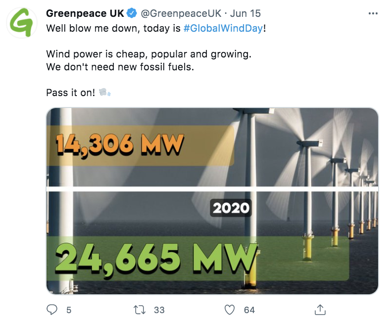 They are masters in greenwashing, they tell that UK has 66% of renewables energy many times, in 2nd post you can see that this is just not true at all.April 2021 majority is Gas & Biomass, Wind is blue on the next slide. Renewable days are around 30 in a year. in 365 days.