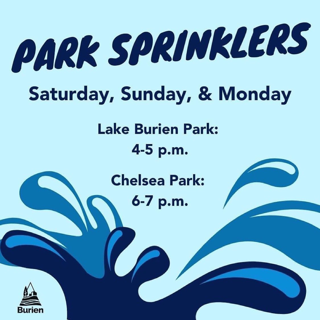 Lake_B_Pres's tweet image. Thank You @BurienParks / Record-breaking heat is coming! Both Lake Burien Park &amp;amp; Chelsea Park will have sprinklers on to cool off on Saturday, Sunday &amp;amp; Monday

For more info about regional cooling centers, safety tips &amp;amp; weather forecasts: burienwa.gov/news_events/ci…