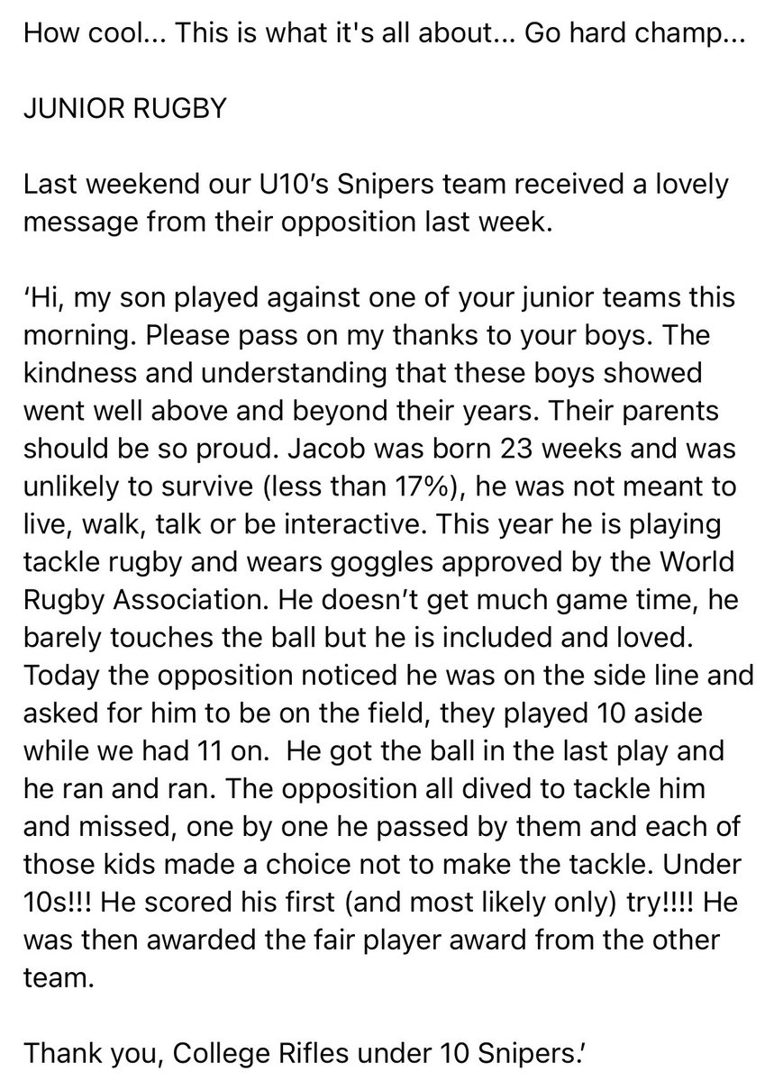 JamieWall2's tweet photo. Proud of our Rifles under 10’s! What a cool story about what junior footy should be for all kids. Good on you Jacob for getting out there and having fun with your mates. #Grassroots 🏉🏉🏉 https://t.co/HXzJGlZbKC