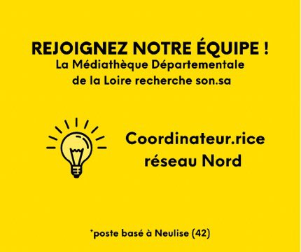 S_orenK's tweet photo. 📢La #Mediatheque départementale #Loire recrute - cat A/A+ : vous souhaitez accompagner le développement des bibliothèques de votre secteur, encadrer et motiver votre équipe ? Candidatez ici ✒️: https://t.co/CVc71yAWoY https://t.co/FvXlddVArM