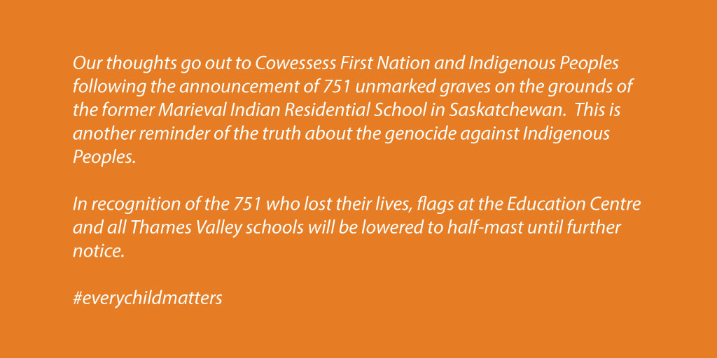 #TVDSB statement on the announcement of 751 graves on the grounds of the former Marieval Indian Residential School in Saskatchewan. 1/3