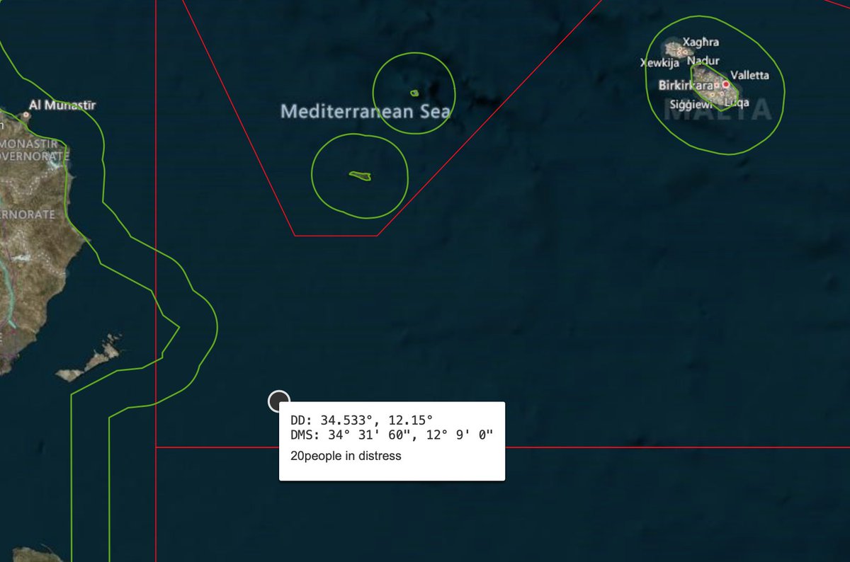 alarm_phone's tweet photo. 🆘20 people in distress in #Malta SAR! 
We are in contact with a group in distress, fleeing from #Libya. Water is coming inside the boat and they are running out of fuel. The people are exhausted and need to get rescued immediately! https://t.co/AqftNXtbrg
