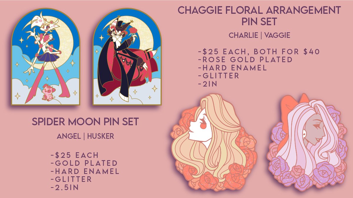 BatsyBunny's tweet photo. PREORDERS LIVE! Pls read subtweets before dming/tweeting with questions #HazbinHotel #HazbinHotelFanart #alastor #hazbinhotelalastor #huskerdust #chaggie #hazbinhotelvox #charliemagne #vaggie #enamelpin #enamelpins https://t.co/3eyHCeePnY