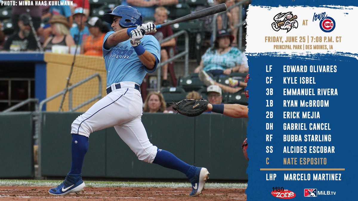 .<a href="/Natespo7/">Nate Esposito</a> gets the start behind the plate on his birthday! Time for a Friday night win in Des Moines.

🆚 <a href="/IowaCubs/">Iowa Cubs</a>
🏟️ Principal Park
💪 LHP Marcelo Martinez
⏰ 7:08 p.m.
📻 bit.ly/OSCBroadcast