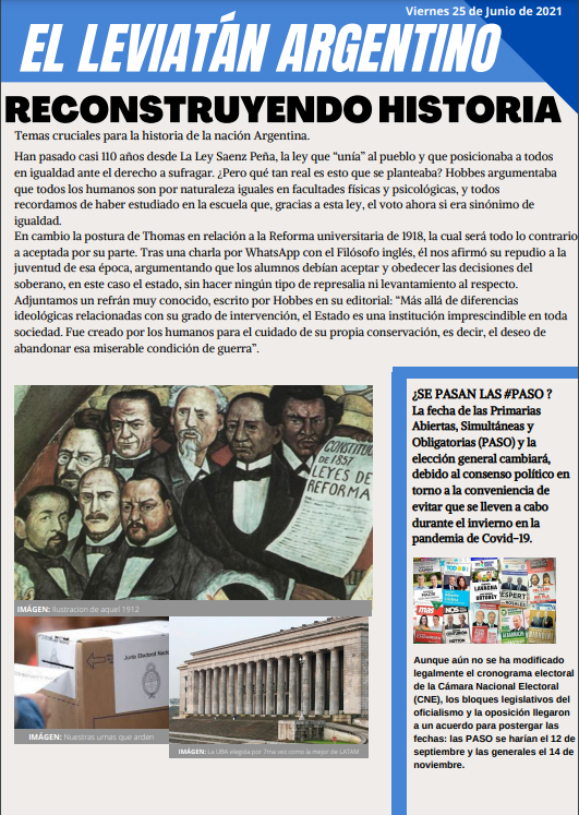 ThomasH66283542's tweet photo. Nueva edición de El Leviatán Argentino ya disponible en todas las plataformas digitales. ¡Que tengan un buen fin de semana! #UBA #CBC #Aula328 #Contractualistas14 https://t.co/9bOvM9G4Jw