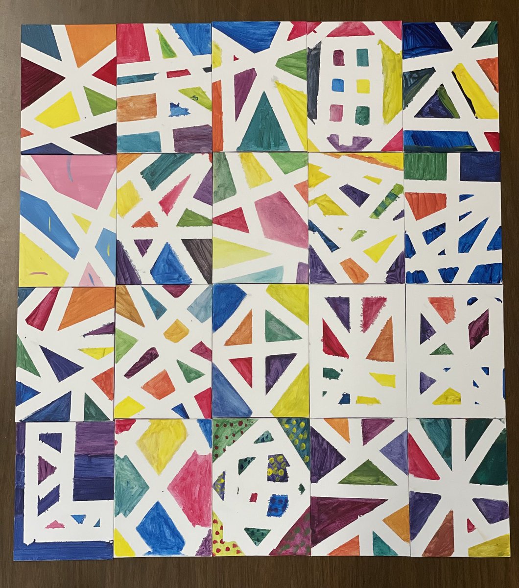 Today we each painted a 5X7 canvas  receiving only primary colors to create our own color scheme! We combined each canvas to create a collaborative design. Exploring the SCIENCE of mixing colors in ART has been amazing this week! ⁦<a href="/HMC1Proud/">Hickman Mills C-1 School District</a>⁩ ⁦<a href="/Dreamkeeper_EDU/">Dana Tiller, Ed.S.</a>⁩