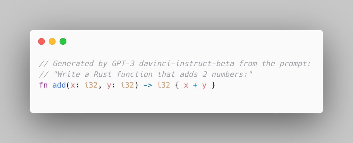 // Generated by GPT-3 davinci-instruct-beta from the prompt:
// "Write a Rust function that adds 2 numbers:"
fn add(x: i32, y: i32) -> i32 { x + y }
