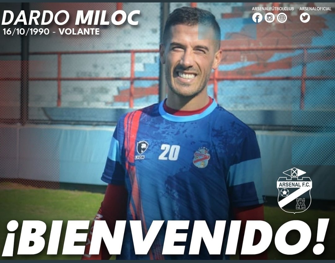 GoldeororadioOK's tweet photo. #Arsenal | Otro que llega 

El volante Dardo #Miloc se suma al plantel de el #Arse. Llega de #Volos 🇬🇷 en condición libre y firmó contrato hasta el 06/2022.

@jonathancazal
📸 @ArsenalOficial https://t.co/R4ZBpagW3U