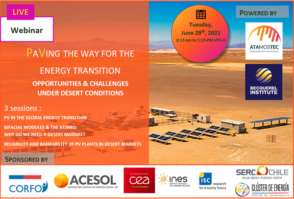 ¿Cómo transitar hacia una matriz energética limpia? Este será el tema del seminario de <a href="/AtaMoSTeC/">Atacama Module and System Technology Center</a>. Inscríbete en bit.ly/3dbXUcD
