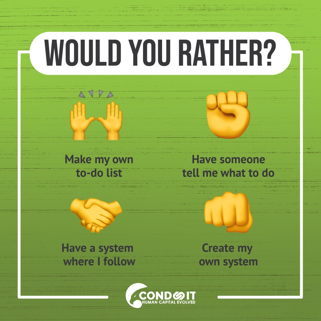 Conduuit's tweet image. Everyone is different when it comes to work. Some love getting told what to do and others love making their own to-do lists for the day.

Which one are you?

Comment the emoji of your choice down in the comments!!

📍Follow Us For More! @conduuit
💡Work with Today @conduuit