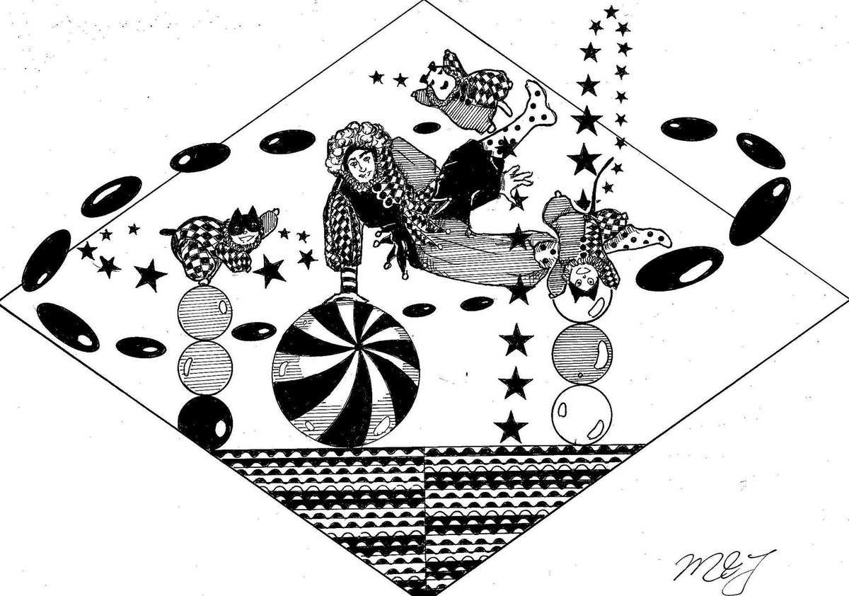 MJH72048669's tweet photo. #pendrawingart #analogillustration #monochromeillustration  #アナログ絵描きさんと繋がりたい #clowncharacters #acrobatics 
#breakdance #ballriding 
🎪🃏😸😺🐶A fun acrobatics show by clowns 
🙌👣Challenge the very difficult technique of doing breakdance while riding a ball 💞🙌 https://t.co/05i1lywZ4A