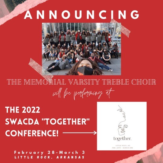 MHShouston's tweet image. The Memorial HS Varsity Treble Choir is honored to be noted to perform at Robinson Center in Little Rock, AR on March 2, 2022.  #MustangProud #SWACDA22   #Together #choir #bigonLittleRock