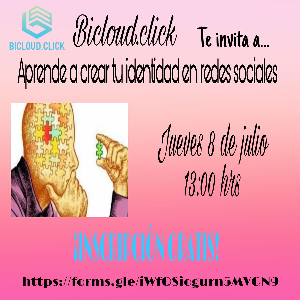 Bicloud_click's tweet photo. ¿Qué esperas para inscribirte a el curso "Aprende a crear tu identidad en redes sociales"?
¡Es totalmente GRATIS! 😱✨ Inscribete en el siguiente link https://t.co/vSIQNTsvC2
No olvides seguirnos en todas nuestras redes sociales 🤭
#Bicloud #Identidad #Redes #Sociales https://t.co/Fi2gSyKkPk