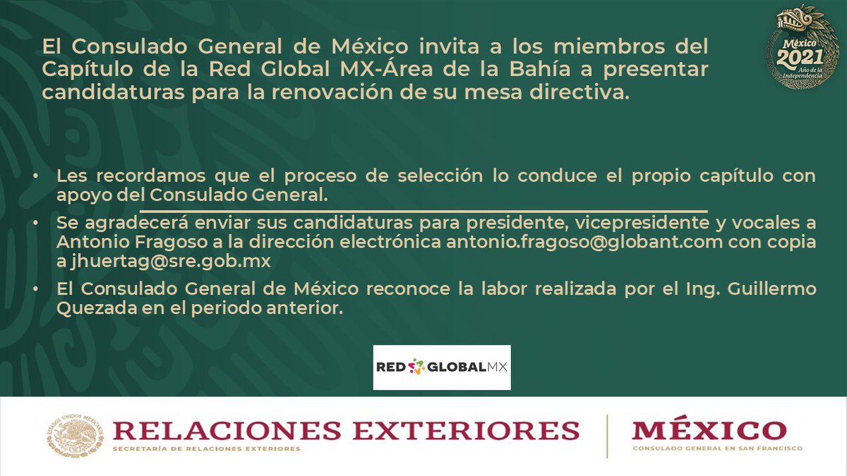RedGlobalMX_SF's tweet photo. Te gustaría ser parte de la mesa directiva de la Red Global Mx capítulo Bay Area? Envía tu solicitud a @ConsulmexSFO https://t.co/YCfr3rkl9D