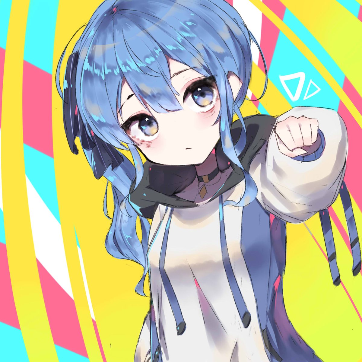 hoshimachi suisei 1girl solo blue hair blue eyes side ponytail hood looking at viewer  illustration images