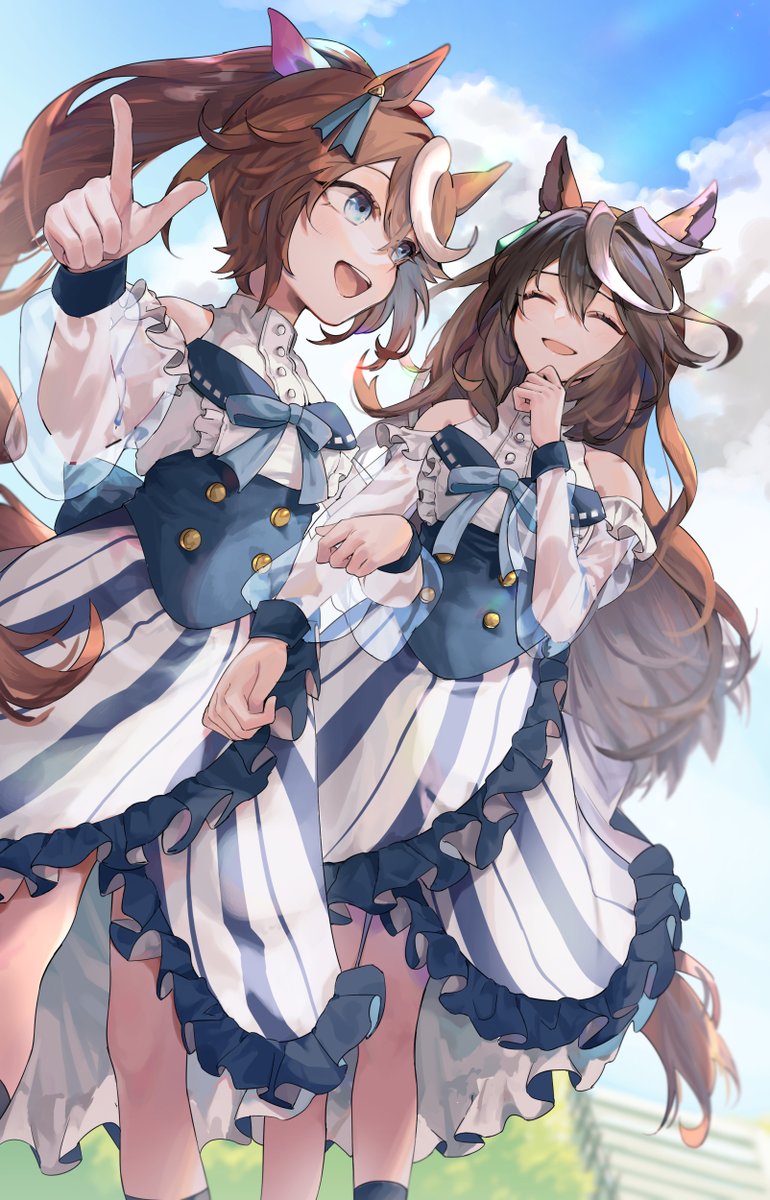 symboli rudolf (umamusume) ,tokai teio (umamusume) multiple girls horse ears 2girls animal ears brown hair horse girl horse tail  illustration images